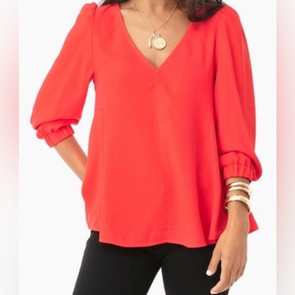 Tuckernuck Hollis Blouse Poppy Red Top Puff Sleeve Peplum Romantic Chic XS